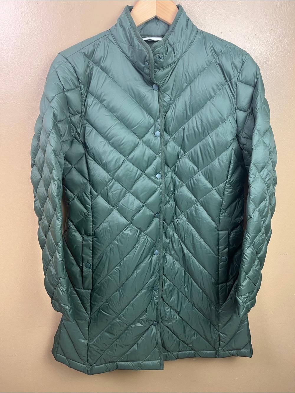 J. Jill Down Quilted Green Coat Lightweight Size S Petite